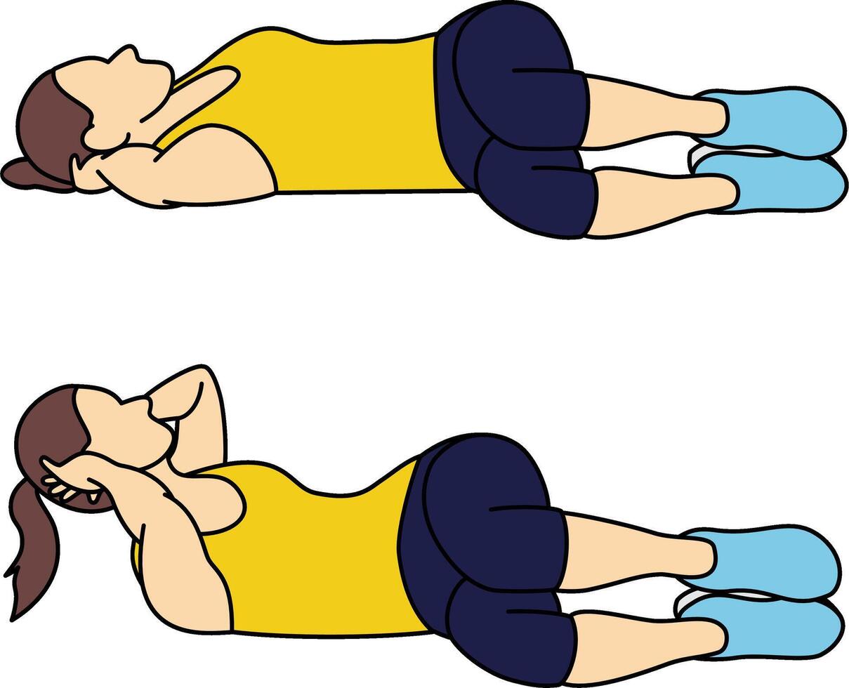 Woman in Fitness Clothes Performing Abdominal Crunch Exercise. Female Cartoon Character Doing Side Crunch During Aerobics Workout. vector