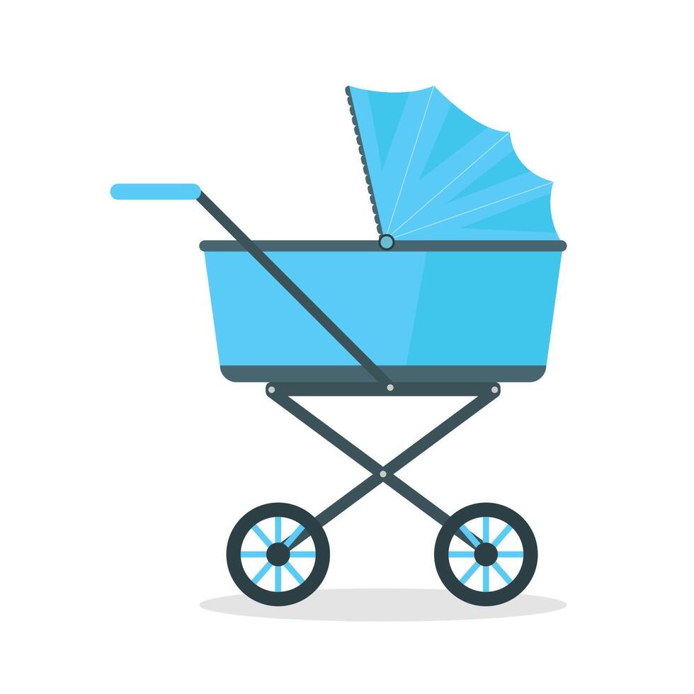 Blue stroller icon for a boy. Concept of a classic stroller for sleeping and walking. vector
