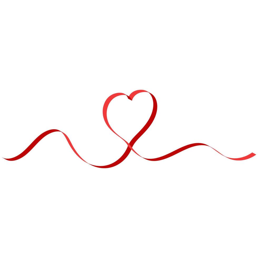 Delicate red ribbon gracefully shapes a heart, symbolizing love and affection vector