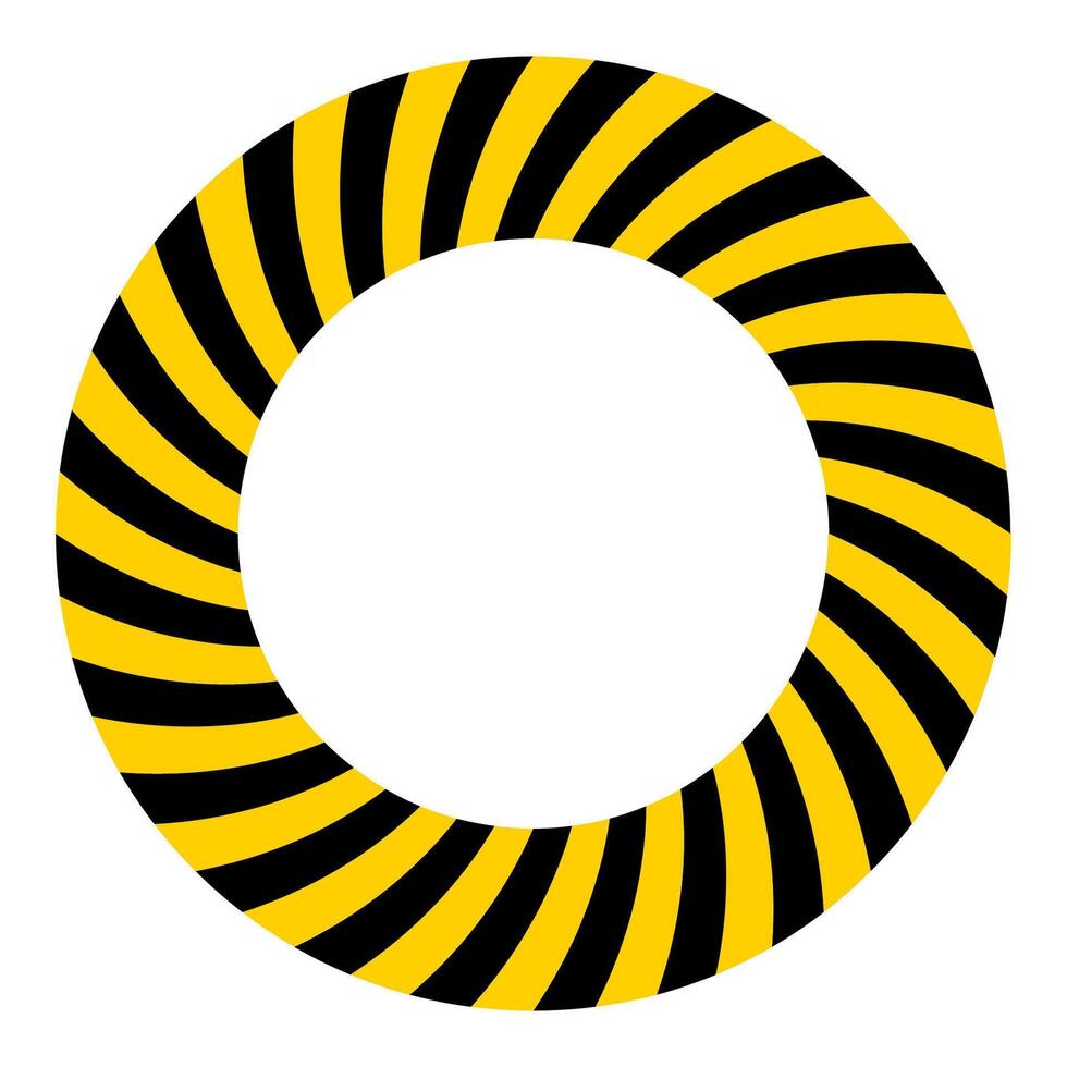 Circular hazard warning tape pattern, yellow and black stripes vector