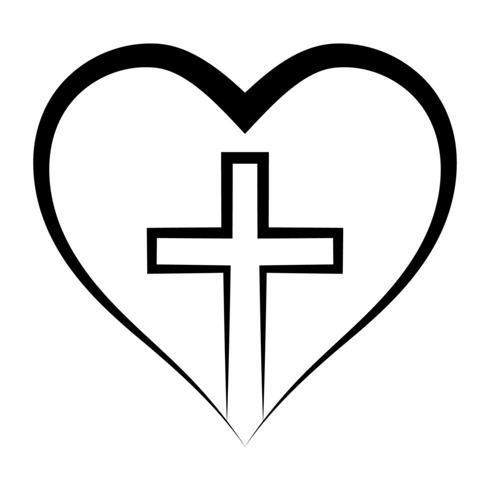 Christian Cross Inside Heart Faith and Love Symbol Design vector