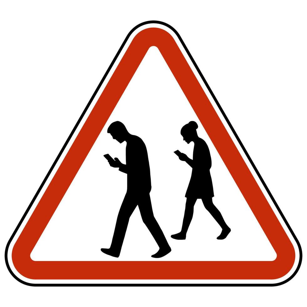 Distracted Pedestrians Hazard Warning Sign on Roadside vector