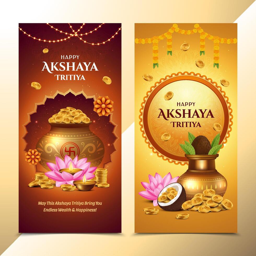 Akshaya Tritiya Gold Pot Vertical Banner vector