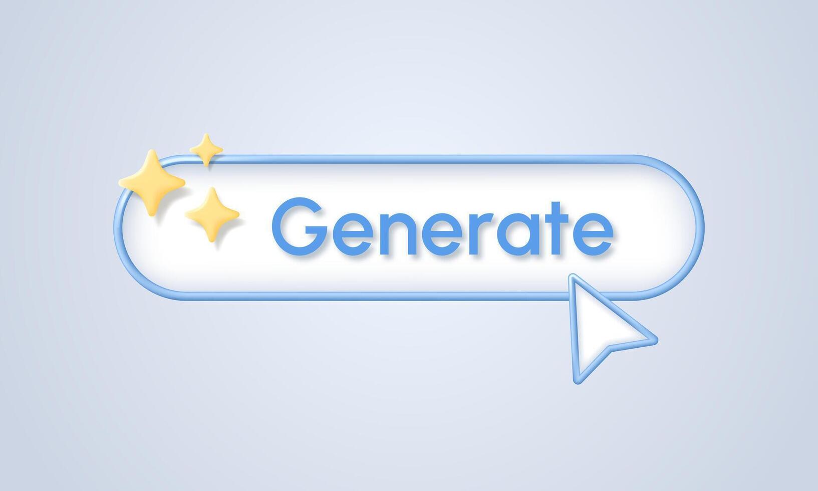 Generate AI button with star icons. Command line for entering ideas for generation. Machine learning and artificial intelligence technology concept. 3D illustration. vector