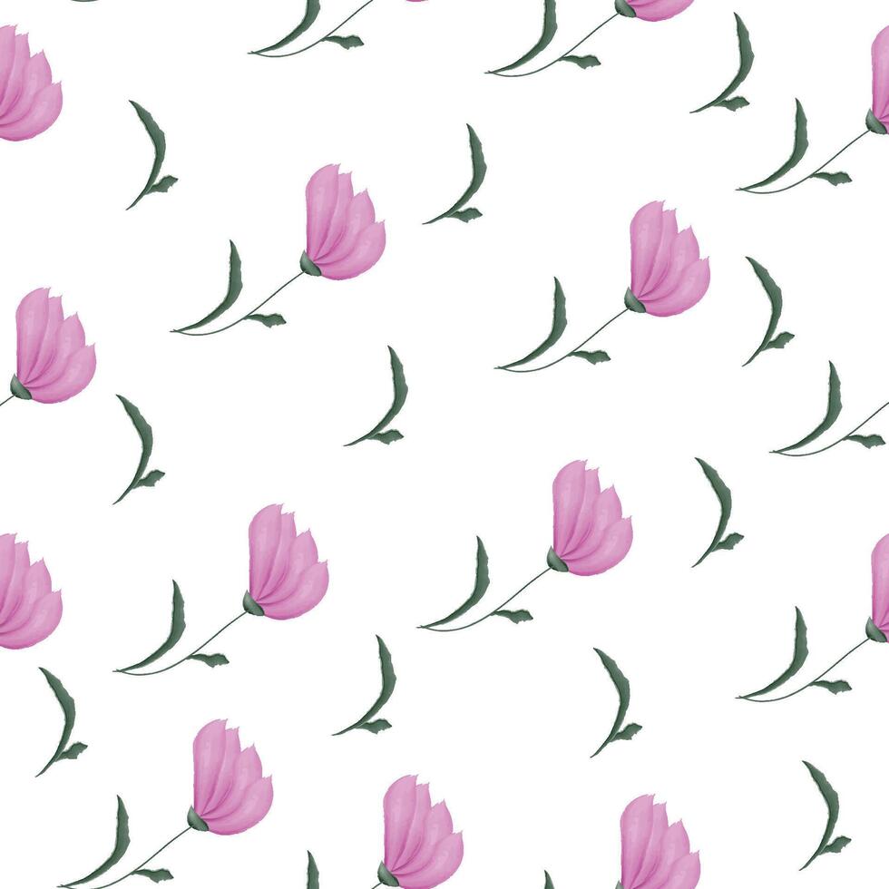 A pattern with pink flowers and leaves on a white background vector