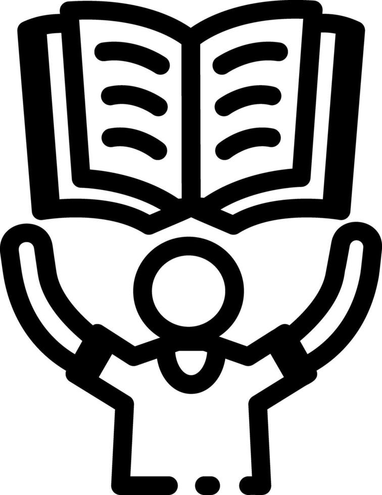 A character holding a book depicting studying, line icon vector