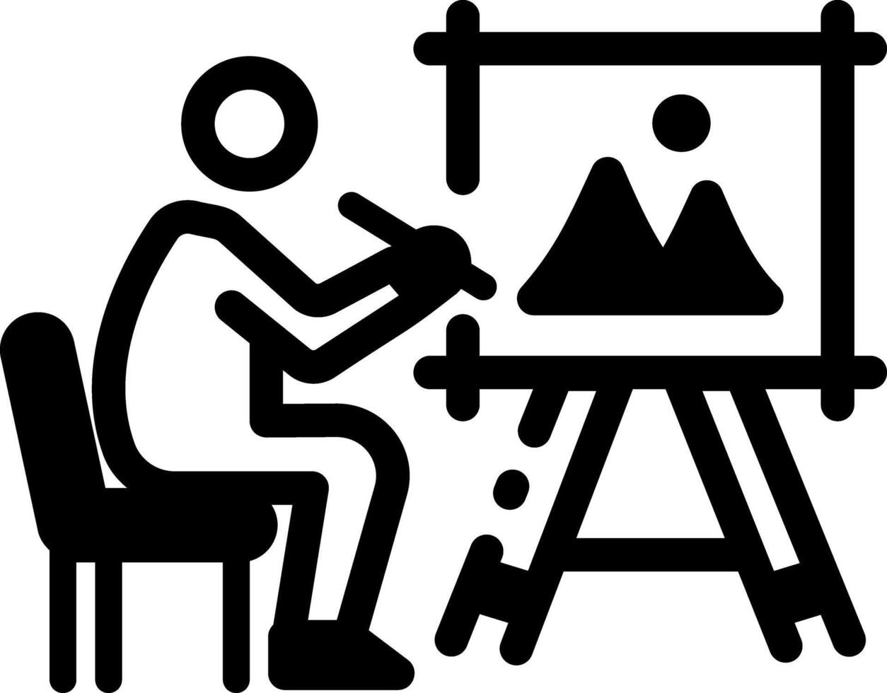 A linear icon of an art student painting on canvas board vector