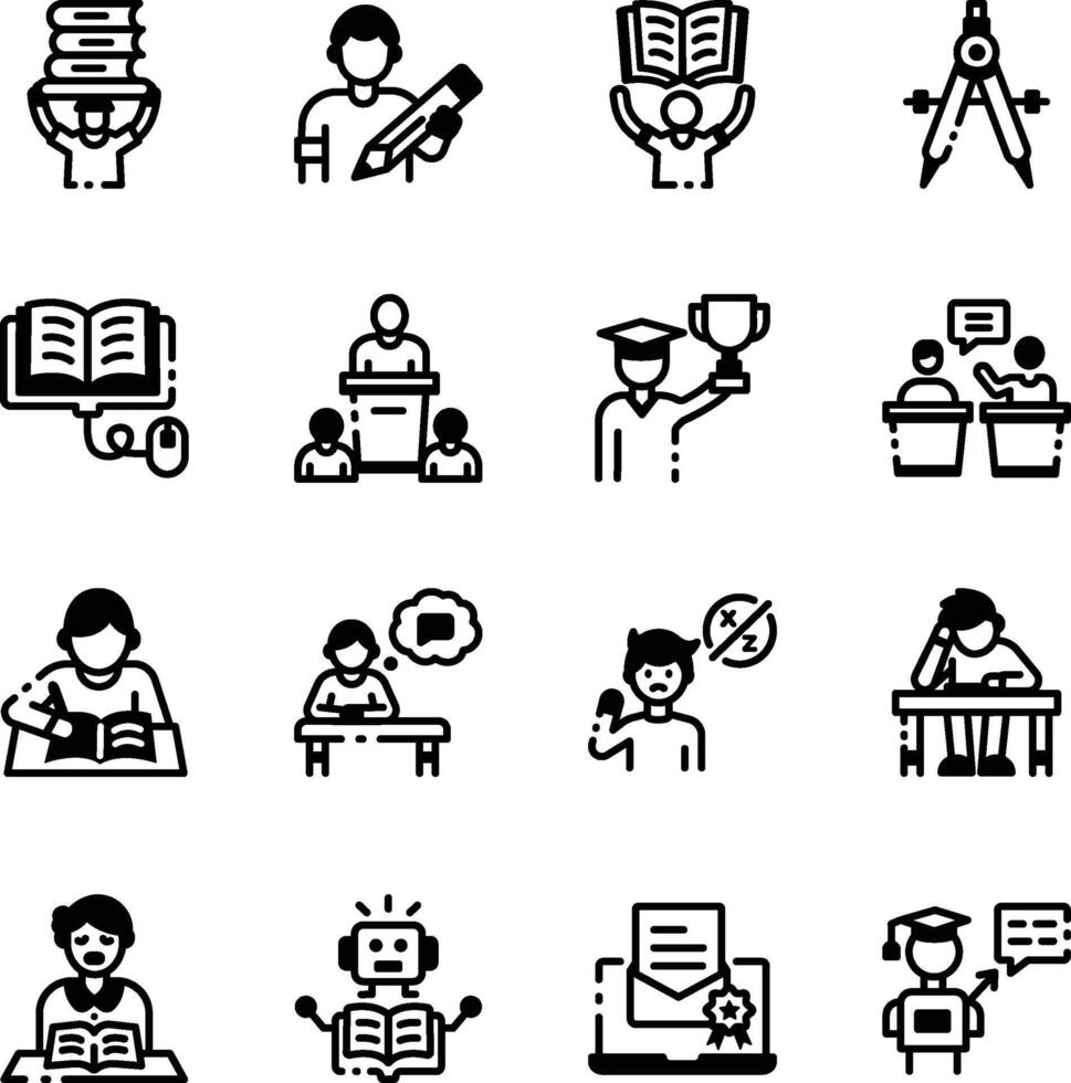 Collection of Linear Style School Education Icons vector