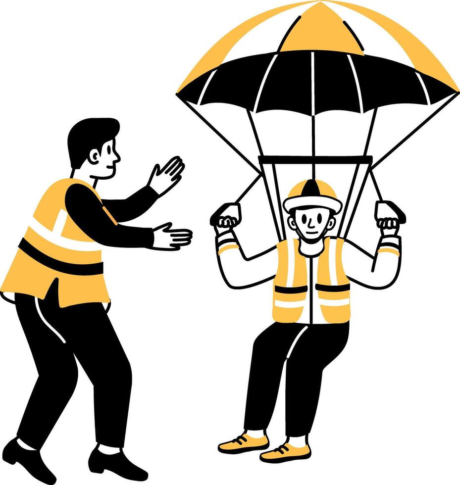 Parachute rescue character illustration in hand drawn style vector