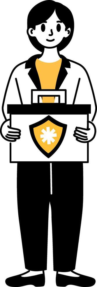 A character holding a medical kit depicting healthcare insurance, drawing illustration vector