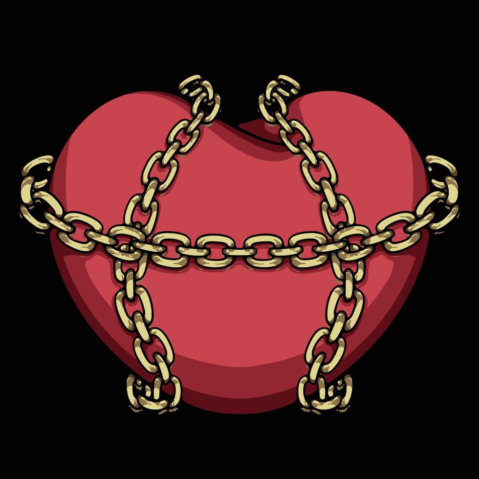 red heart with a gold chain illustration vector