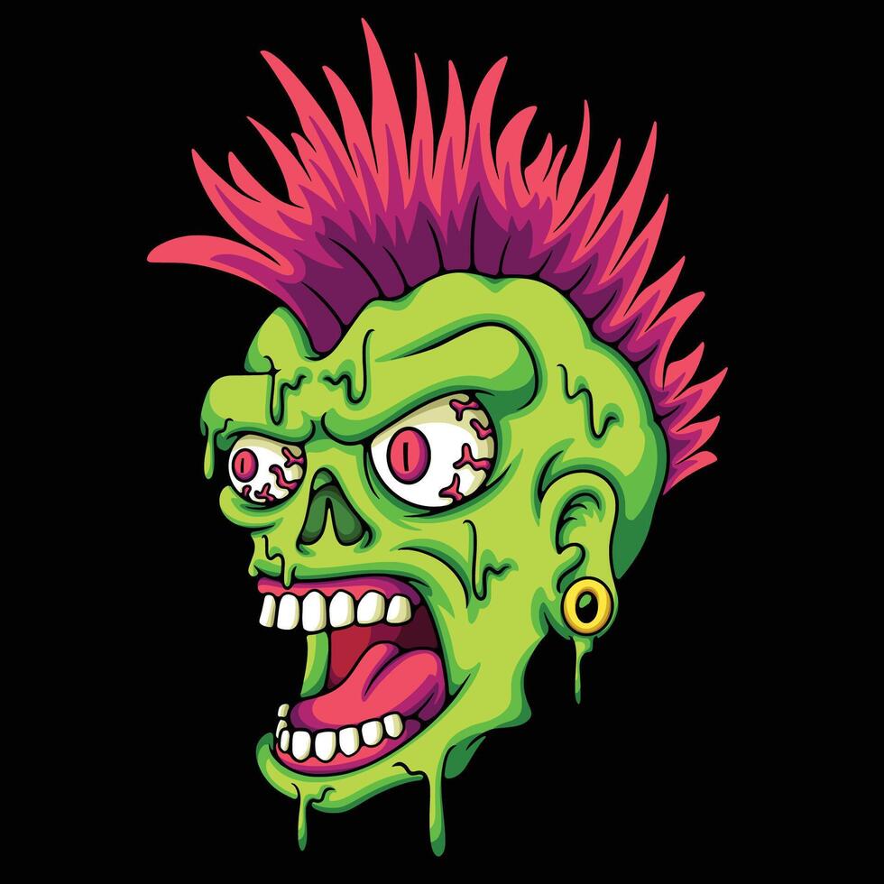 punk zombie head Illustration vector