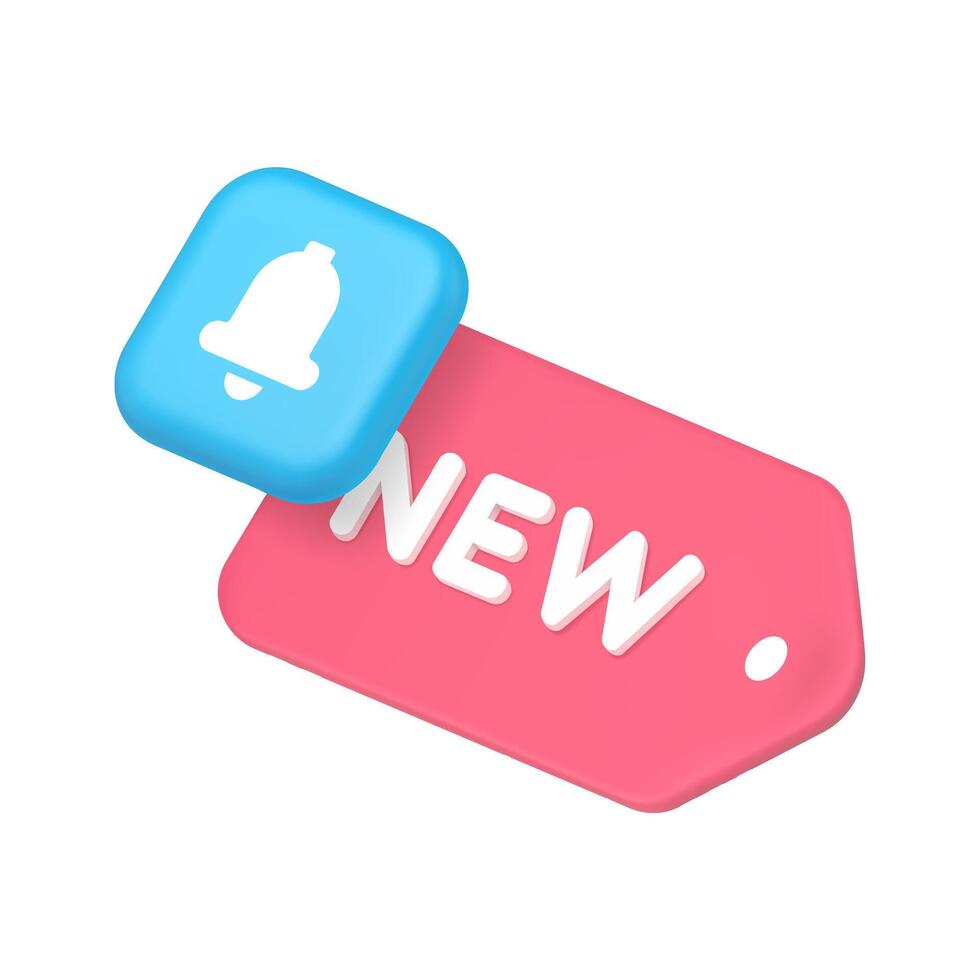 New arrival shopping tag ring bell announcement notification 3d icon realistic illustration vector