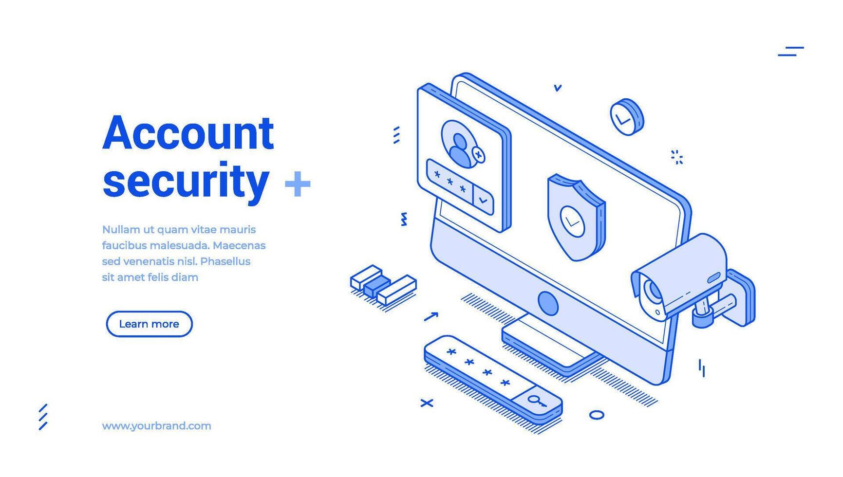 Account security user personal protection crime safety isometric web banner monochrome vector