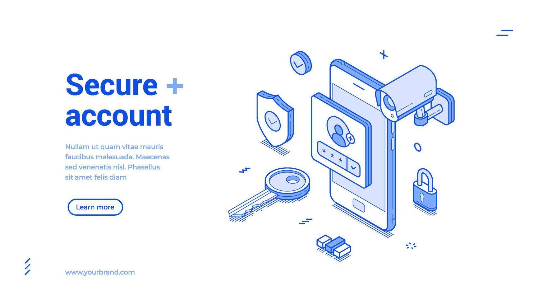 Personal data information account security technology isometric monochrome web banner vector