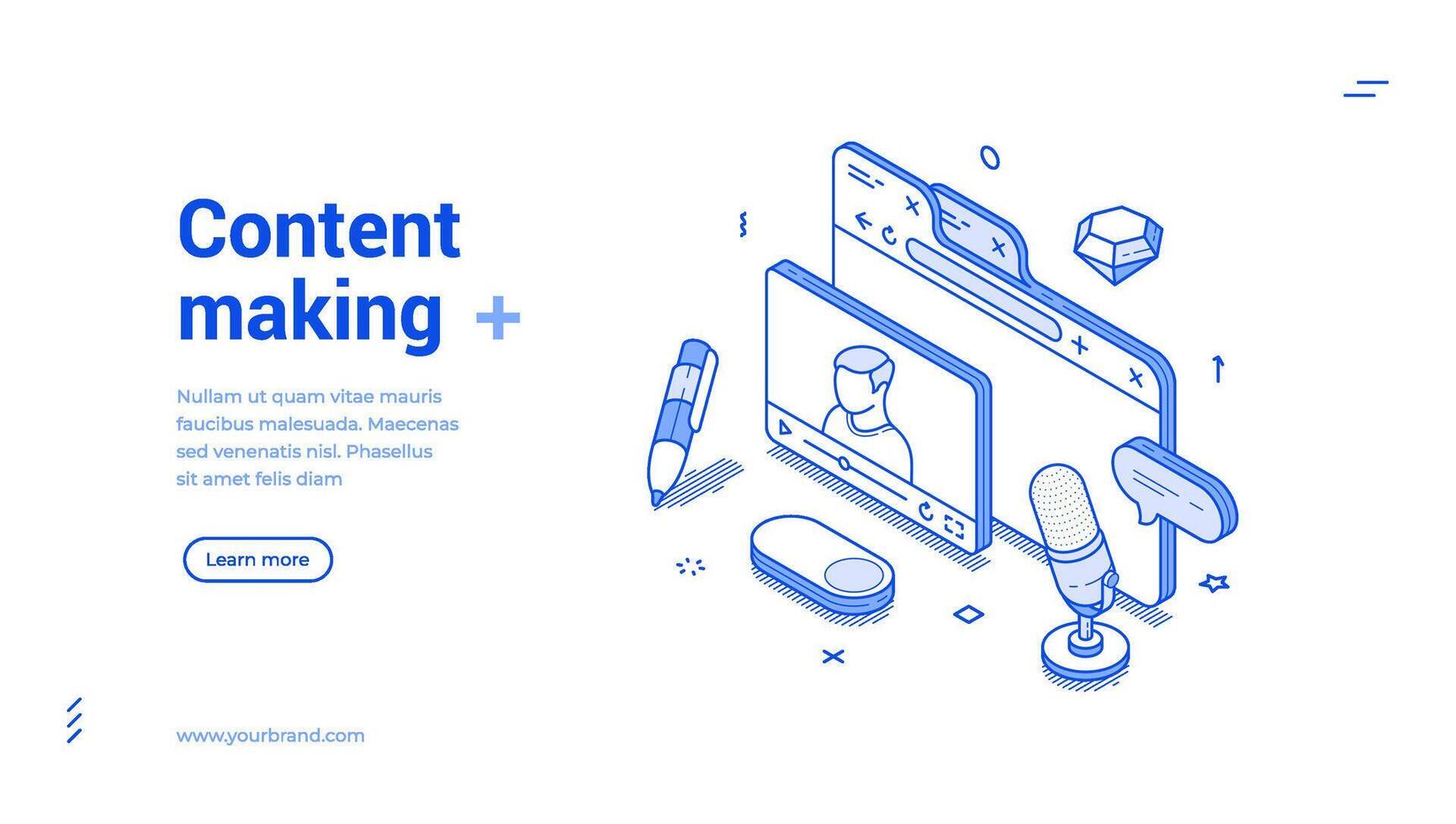 Content making social media network blog vlog podcast isometric web banner monochrome vector