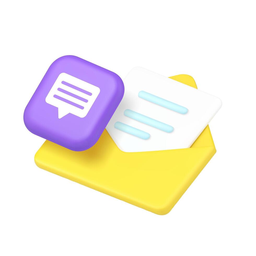 Message letter envelope internet chat online communication 3d icon realistic illustration vector