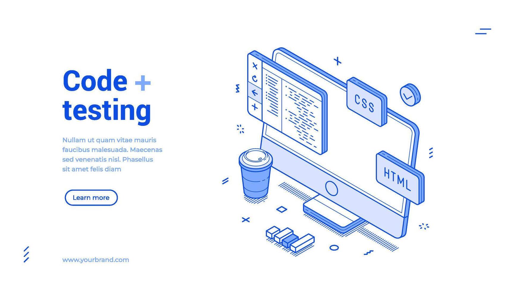 Code testing programming soft development information technology isometric web banner vector