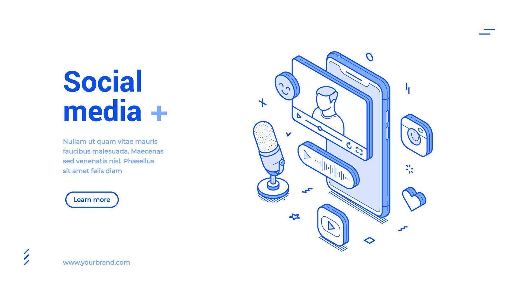 Social media networks marketing making money via internet isometric monochrome web banner vector