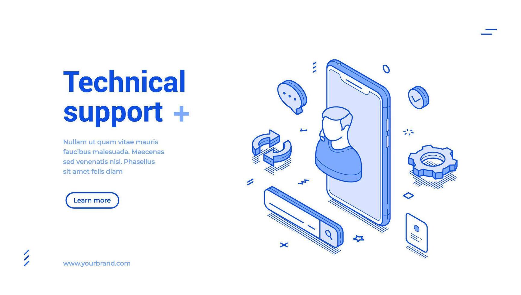 Technical support customer assistance smartphone application isometric web banner vector