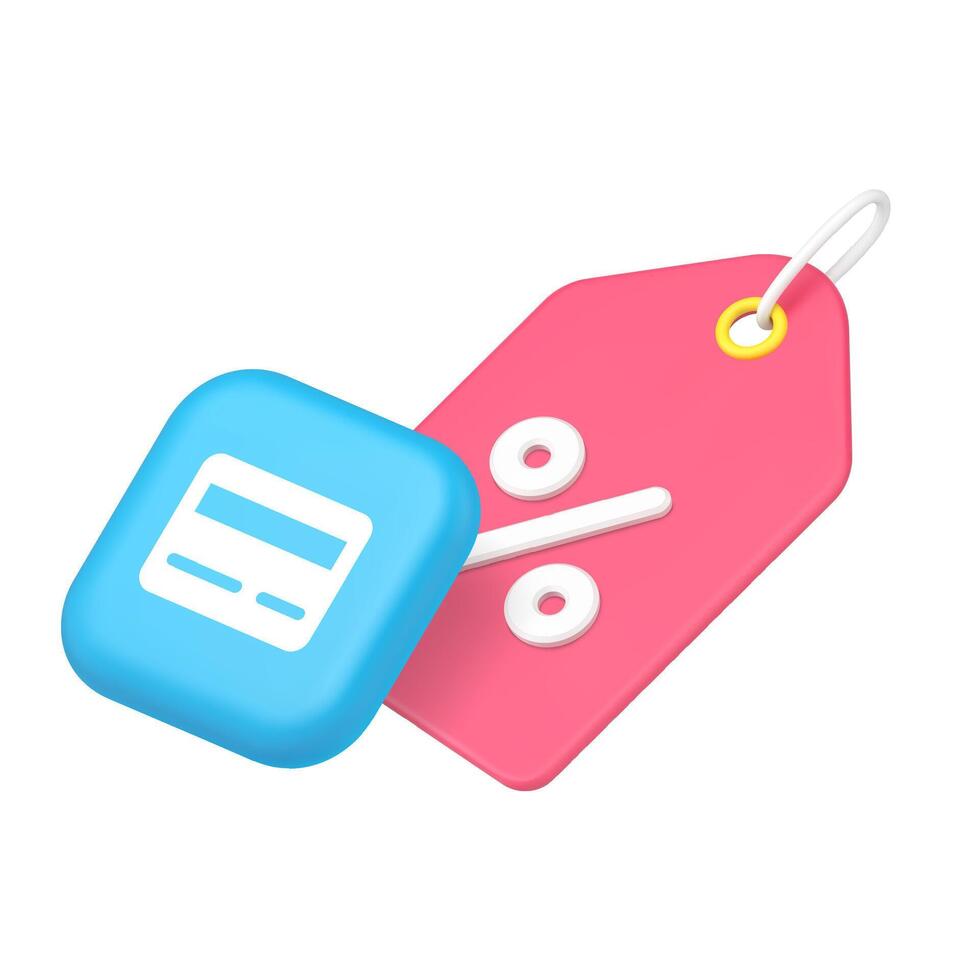 Shopping sale discount card payment special offer price off 3d icon realistic illustration vector