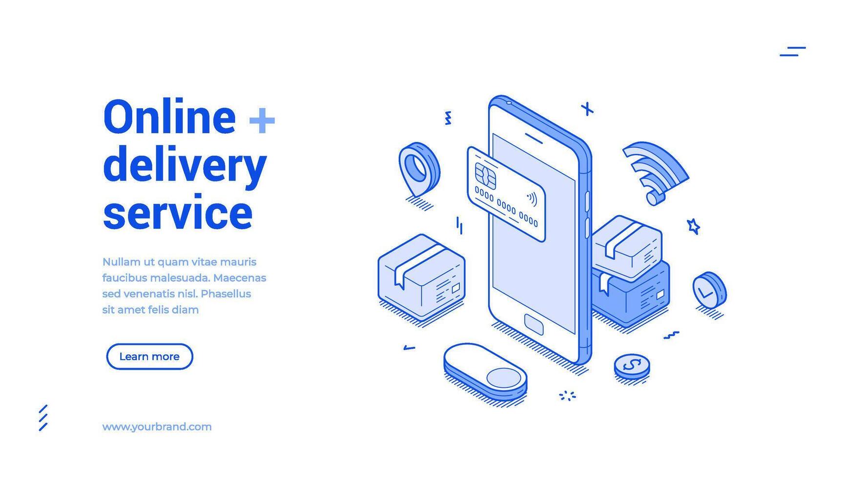 Online shopping delivery service smartphone payment app isometric web banner illustration vector
