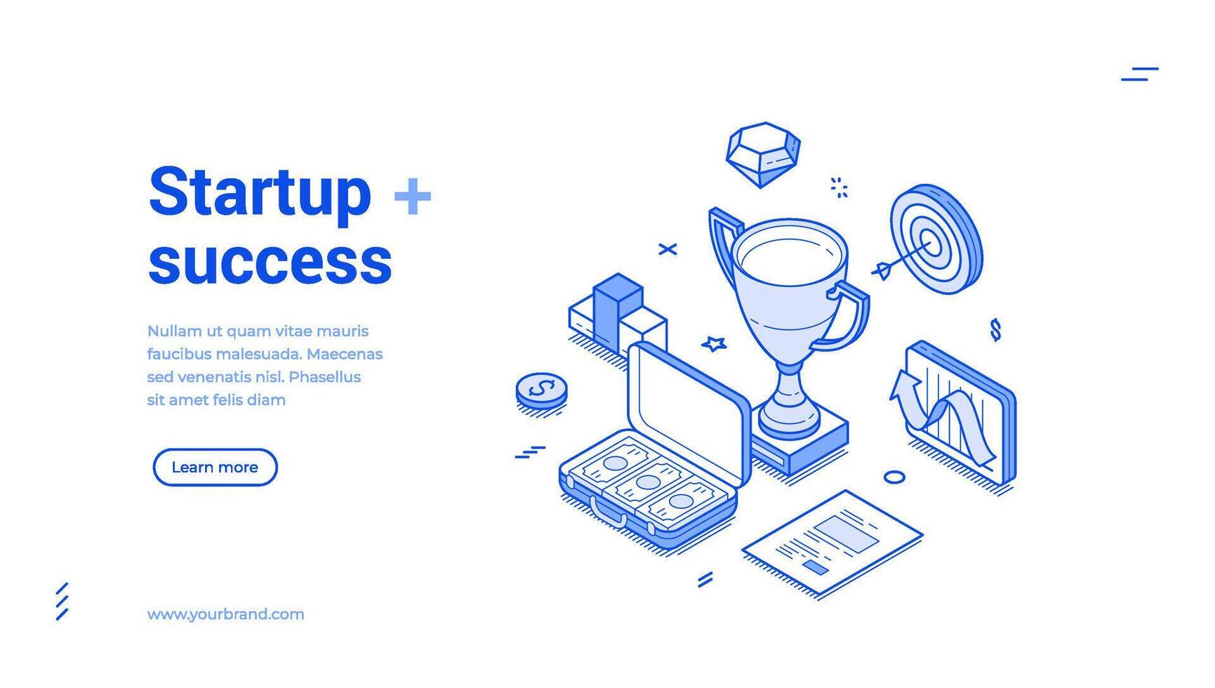 Startup success business productivity efficiency strategy isometric web banner monochrome vector