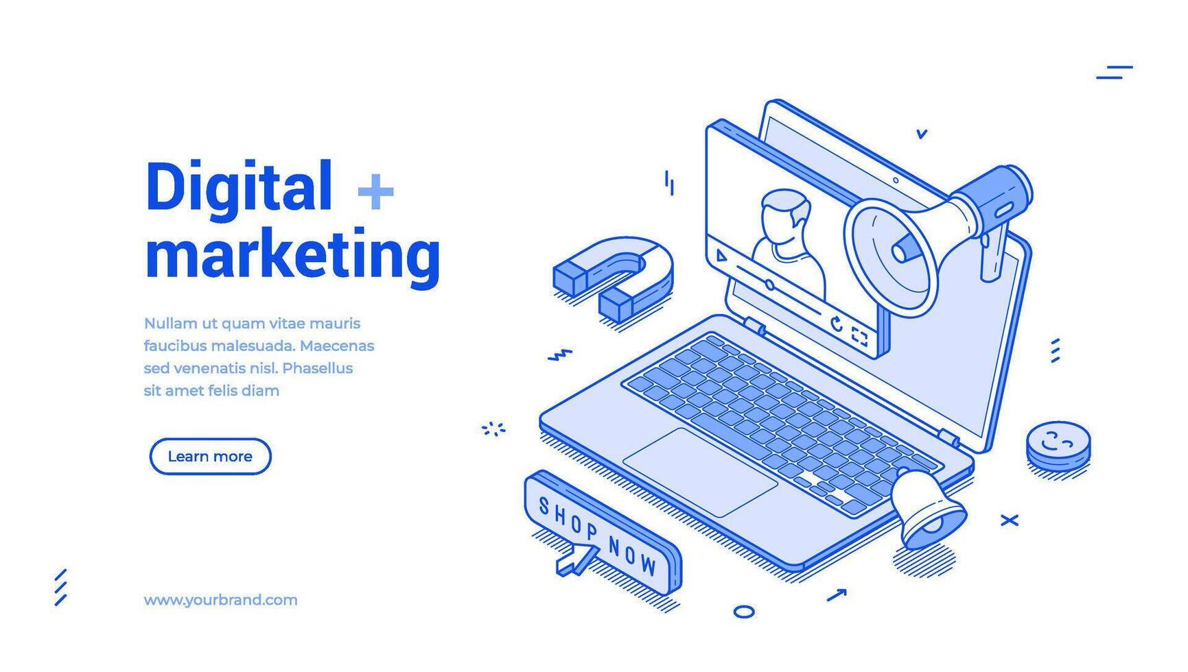 Digital marketing social media advertising SMM SEO internet shopping isometric web banner vector