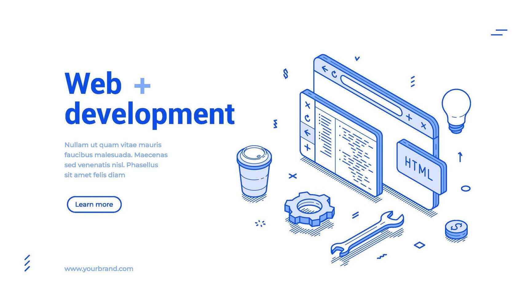 sitio web desarrollo programación y codificación web bandera isométrica ilustración vector
