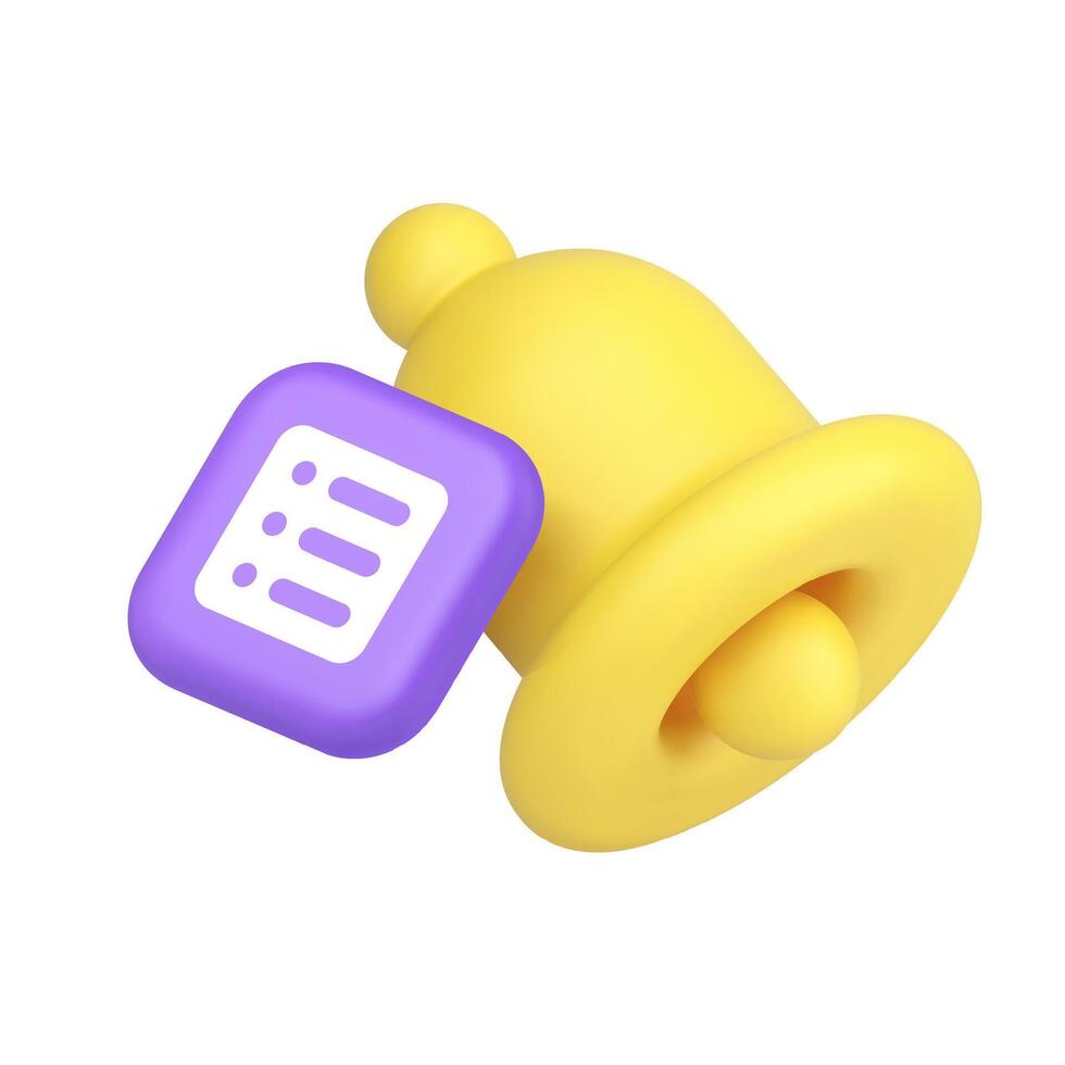 Time management deadline reminder announcement ring bell notification 3d icon realistic vector