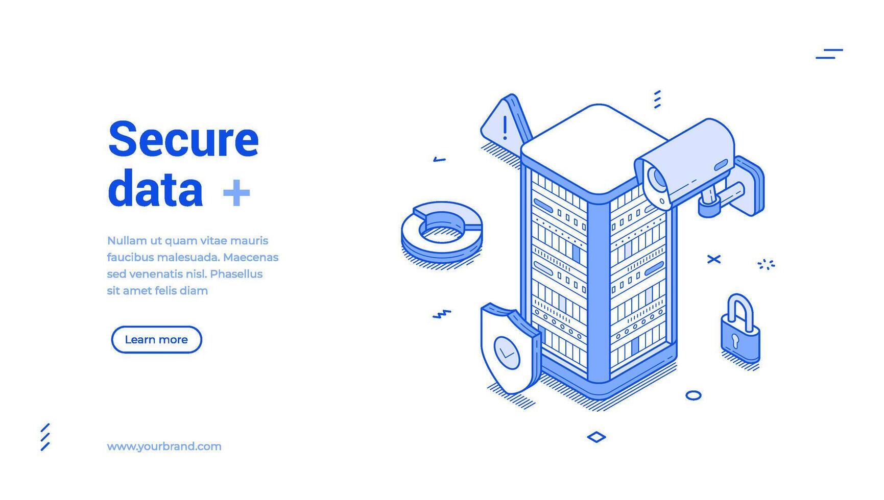 Secure big data cyberspace cloud computing encryption isometric web banner monochrome vector