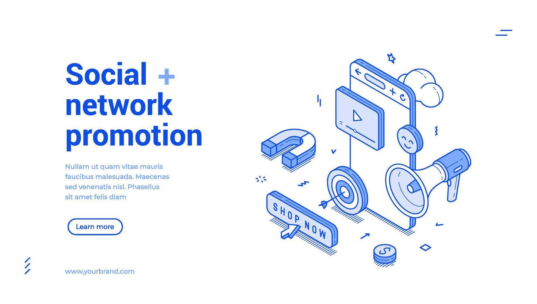 Social network promotion internet advertising SMM SEO smartphone app isometric web banner vector