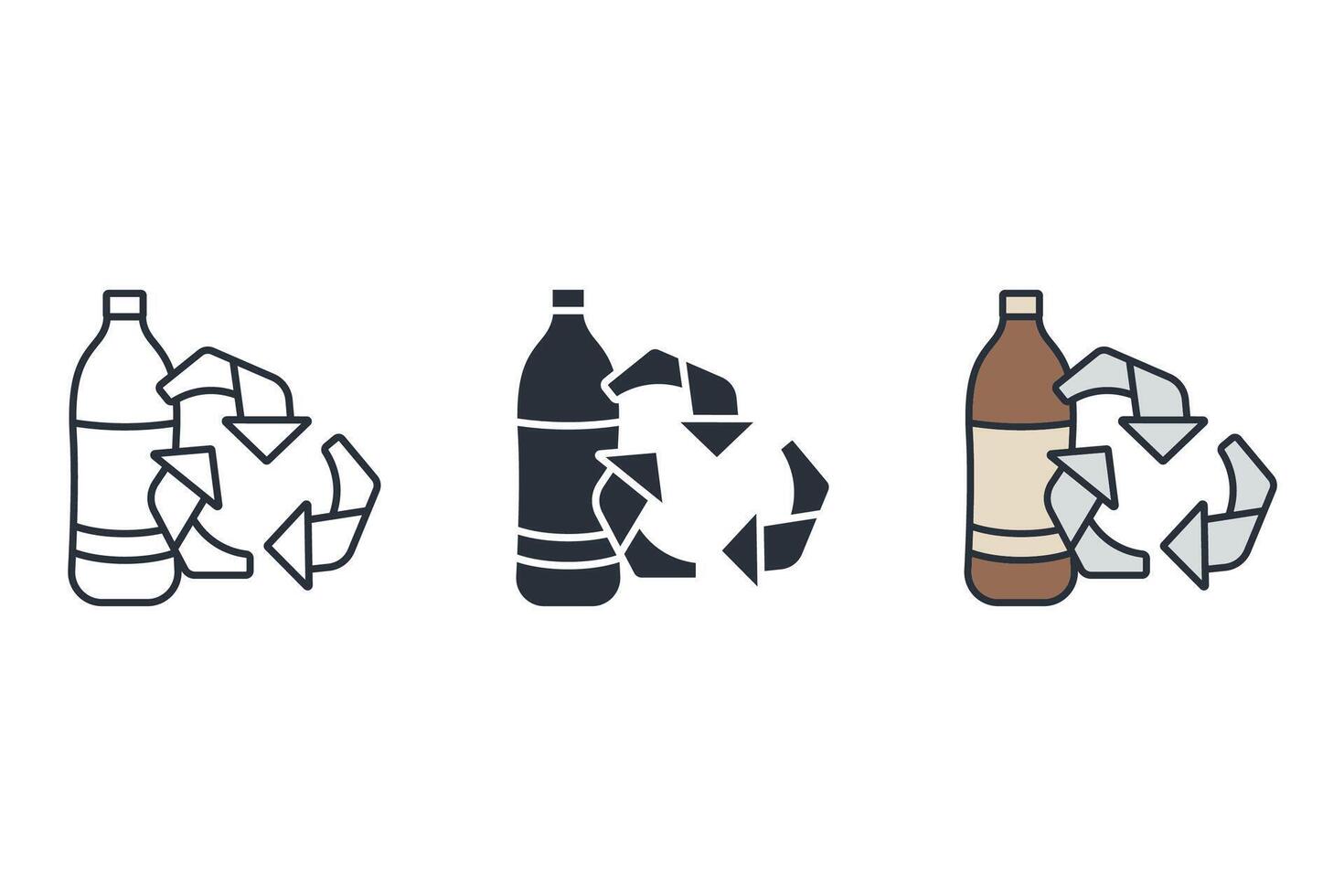 recycling bottle icons set with colours vector