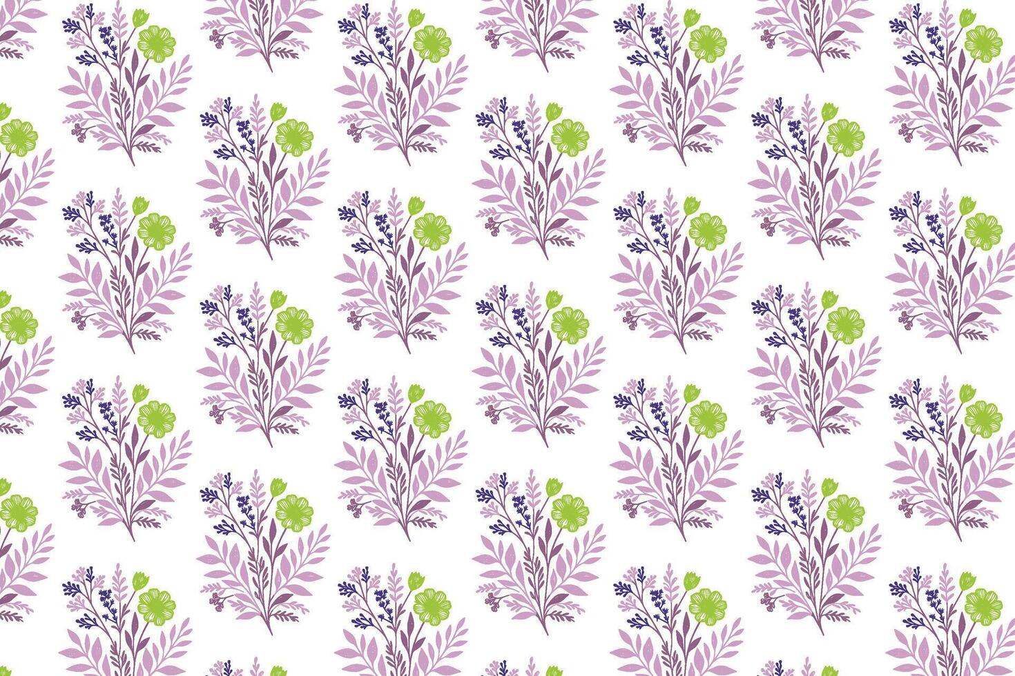 hand drawn sketch floral tile design with botanical stems and foliage perfect for elegant fabric fashion and home textile print vector