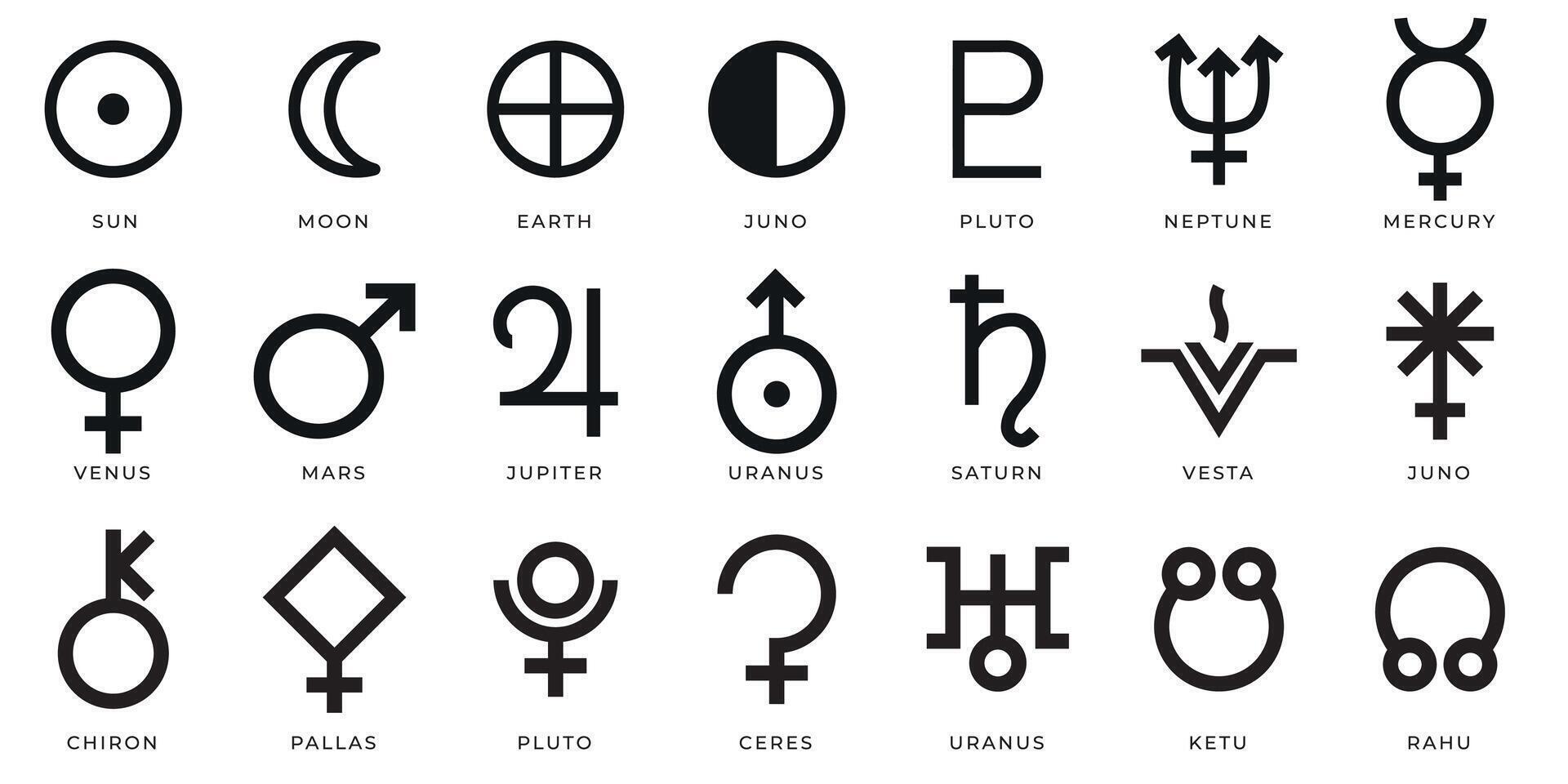 set astrology and astronomy planet symbols. Outline icons for horoscope. vector