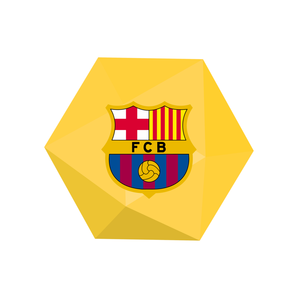 The logo of barcelona fc on a hexagonal shape flat png