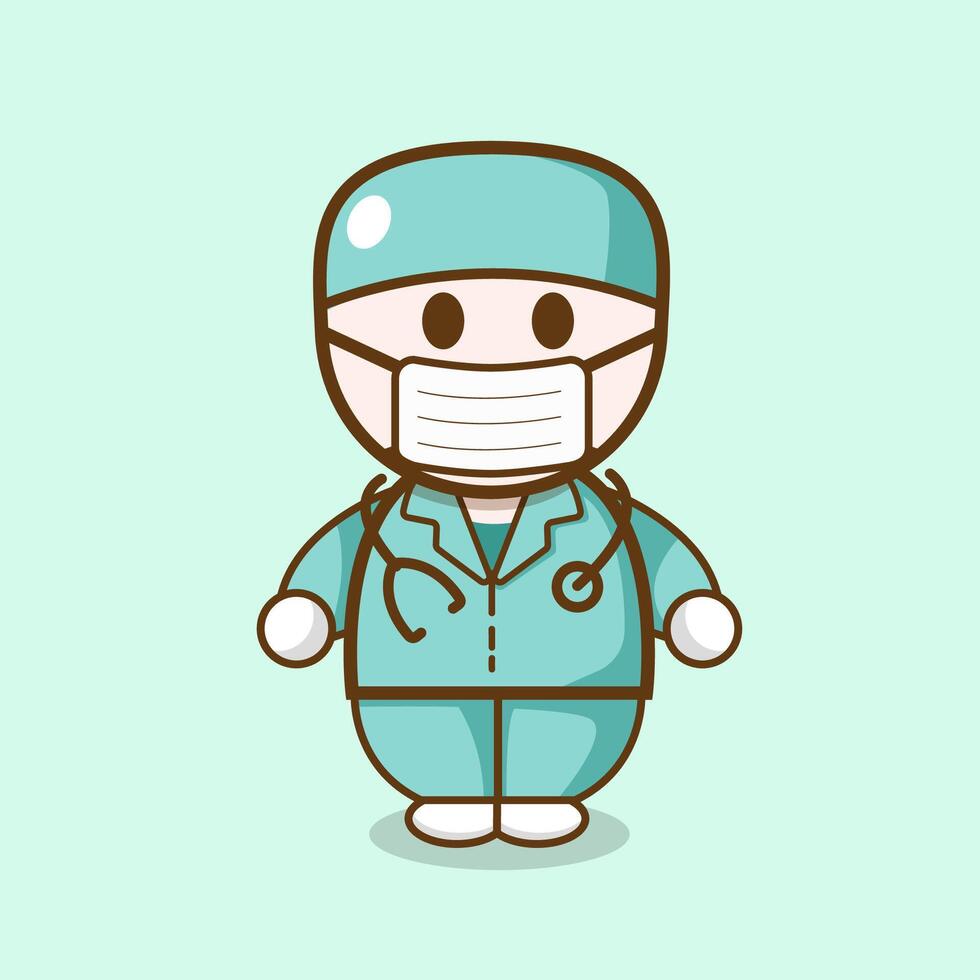 Cute doctor character wearing scrubs and mask vector