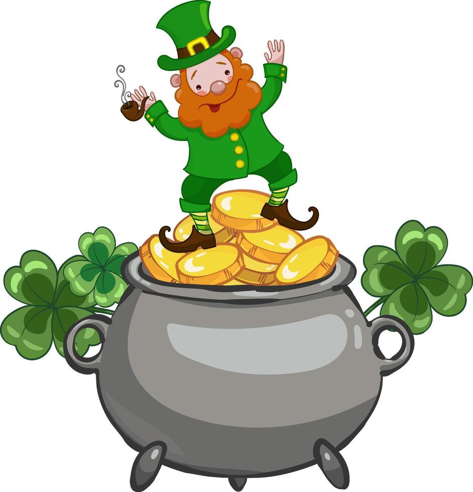 Happy St Patrick's day. Cheerful leprechaun character vector