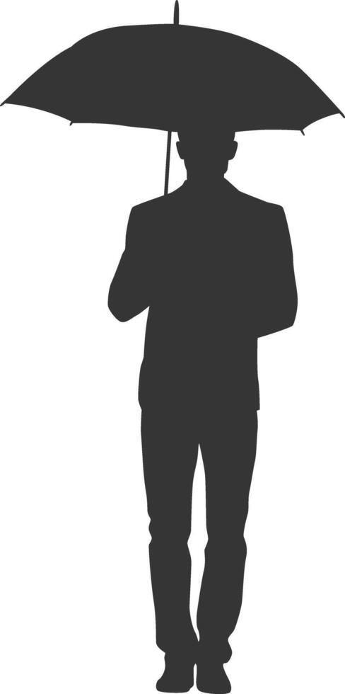 Silhouette of men holding umbrella vector