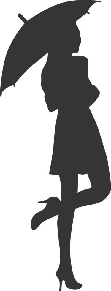 Young girl with umbrella silhouette vector