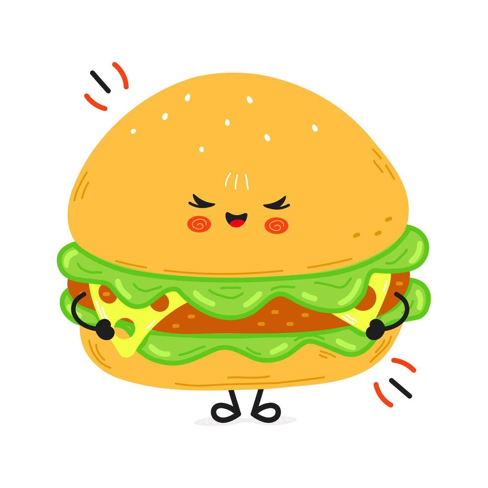 An expressive, animated cartoon Hamburger with a happy face and cheerful expression. vector