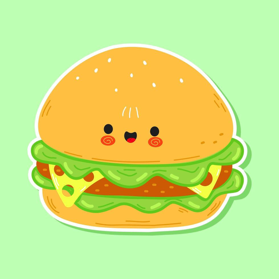 This cute cartoon Hamburger is smiling and ready to eat, making it great for food designs. vector