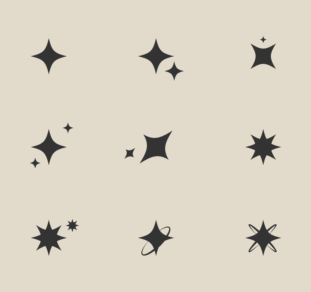 Y2k star sparkle bling abstract shapes. Simple minimal geometric signs and symbols in trendy style. vector