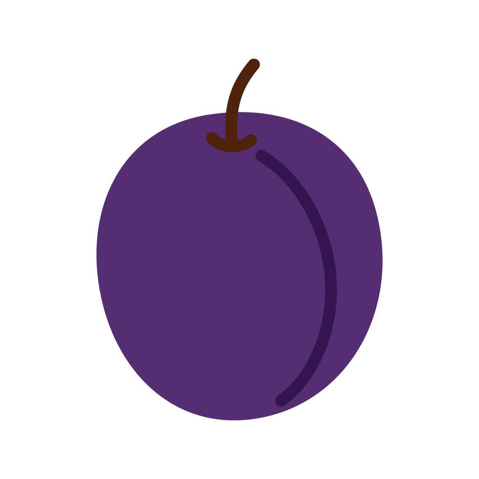 A purple plum is shown in a cartoon style. The plum is purple and has a stem. vector