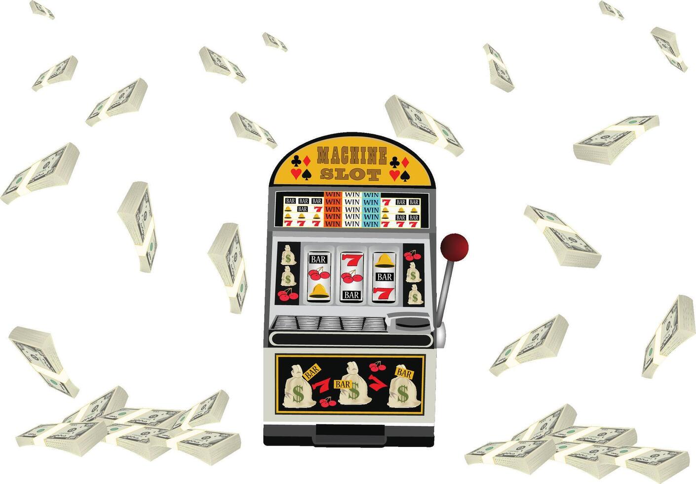 A slot machine with money falling from the top vector