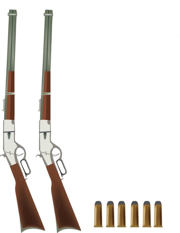 Two guns and a set of bullets on a white background vector
