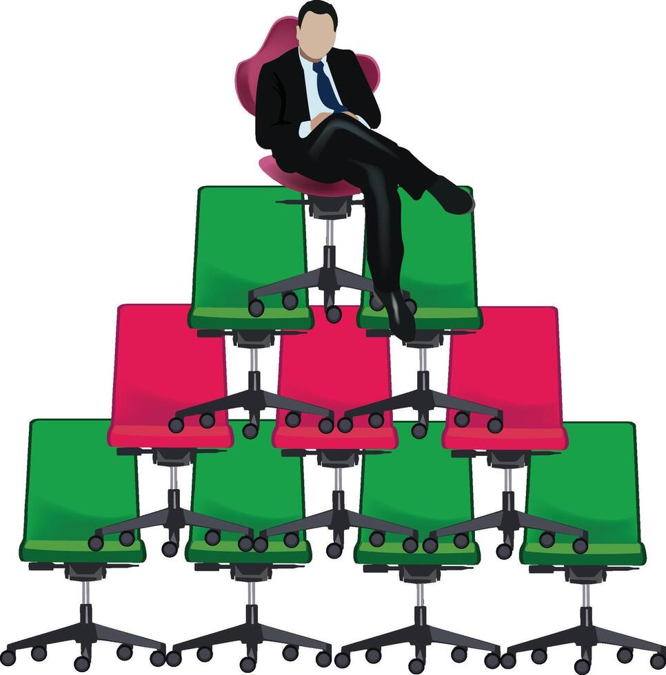 A man sitting on top of a pile of chairs vector
