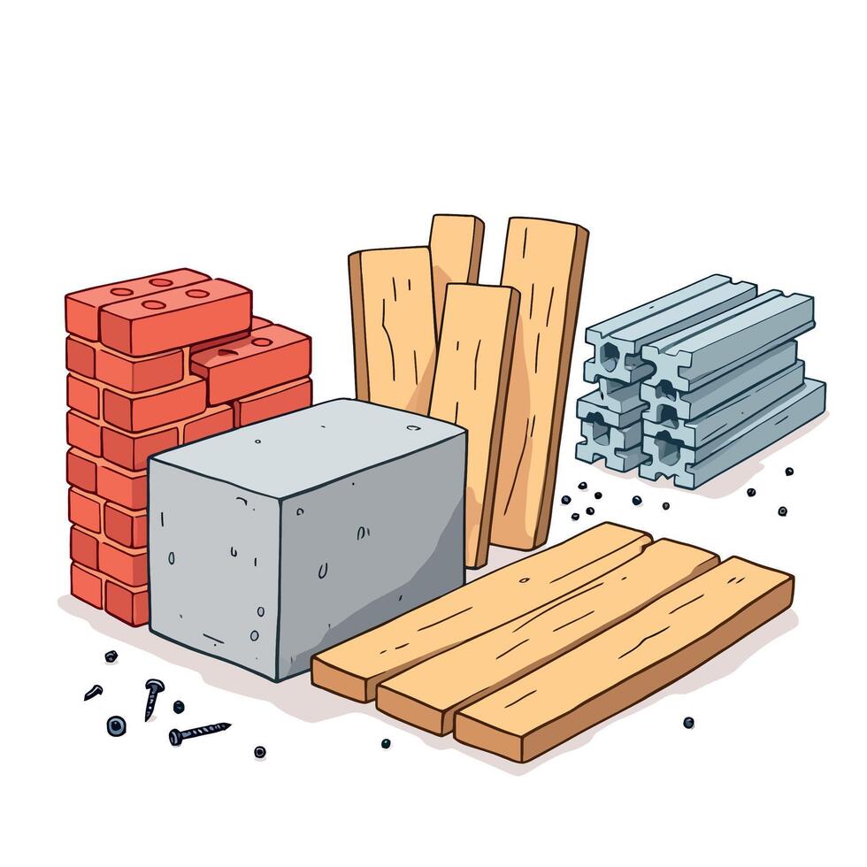 Construction materials and tools on a white background vector