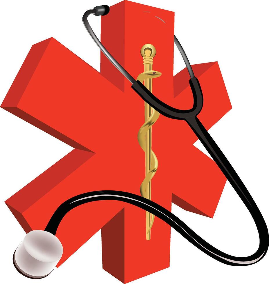 A red star of life with a stethoscope vector
