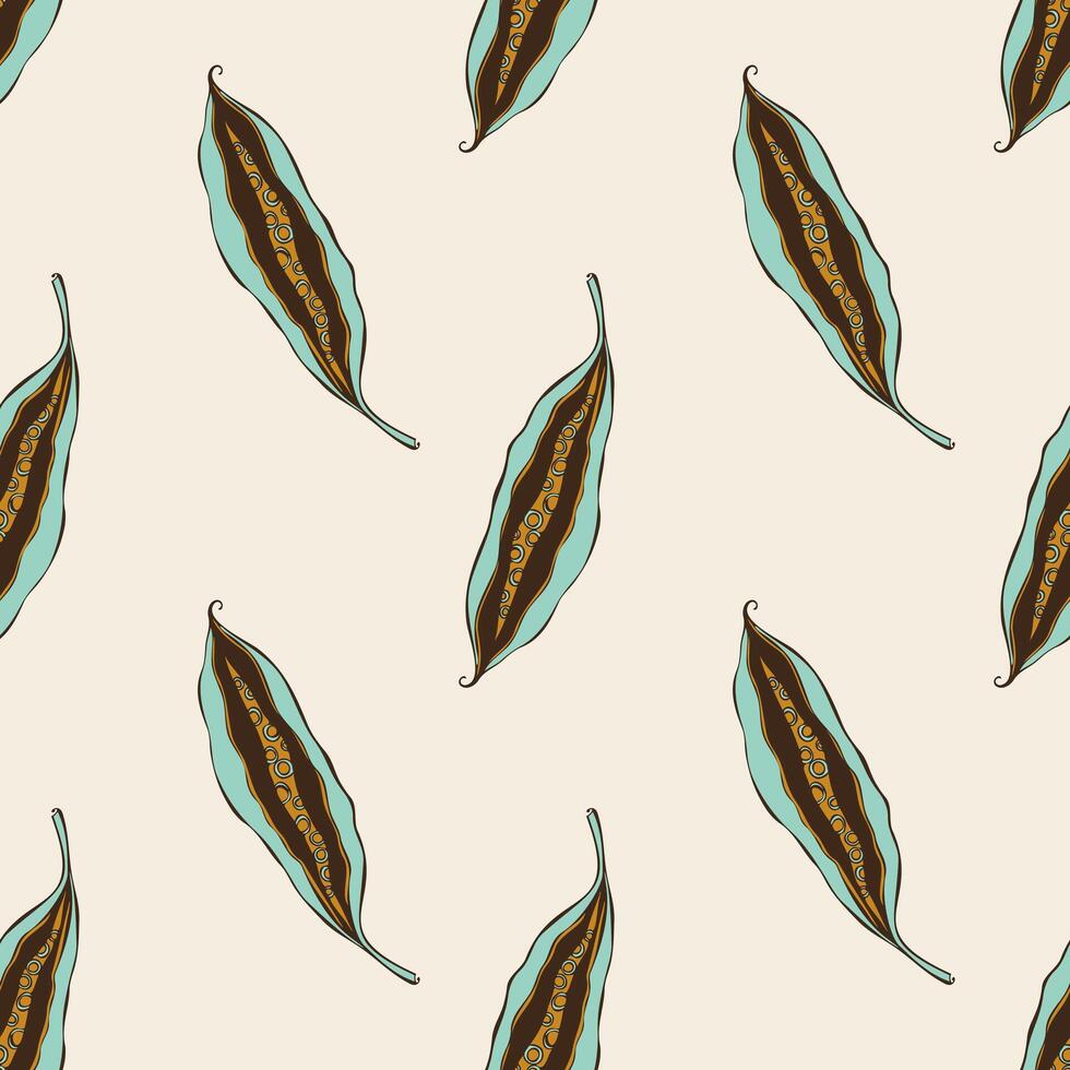 Pattern with seed pods, mature plant pods, stylized doodle drawings. Textile, fabric. On soft beige background. vector